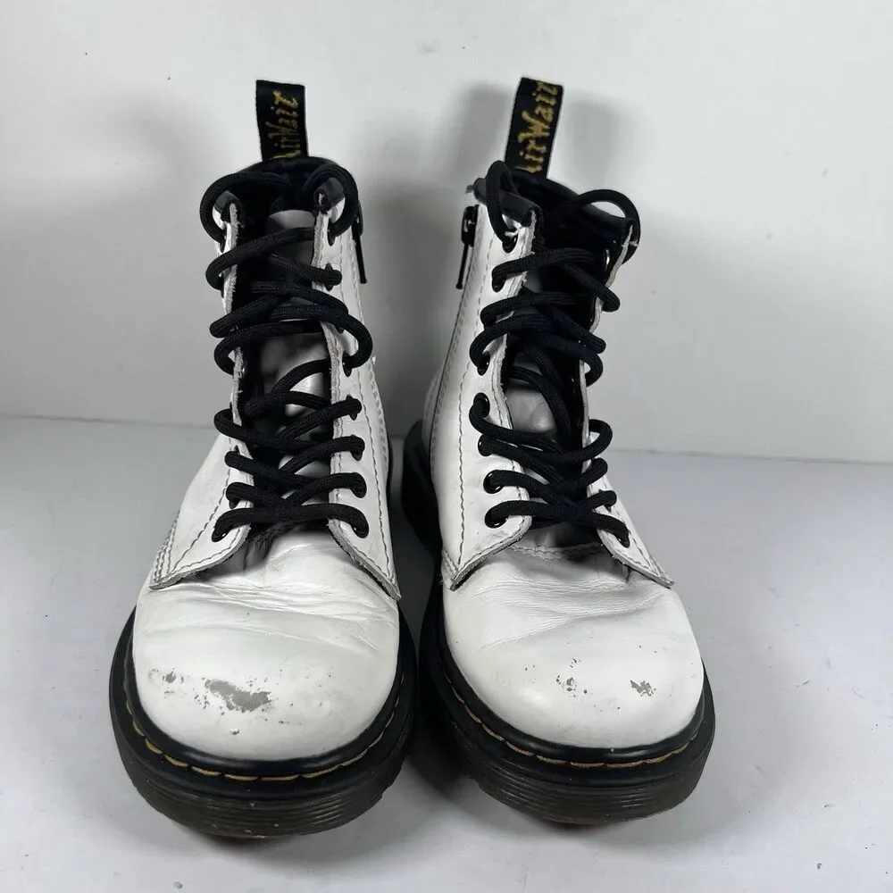 Dr. Doc Martens 1460J Lace Up White Combat Boots Youth Size 12